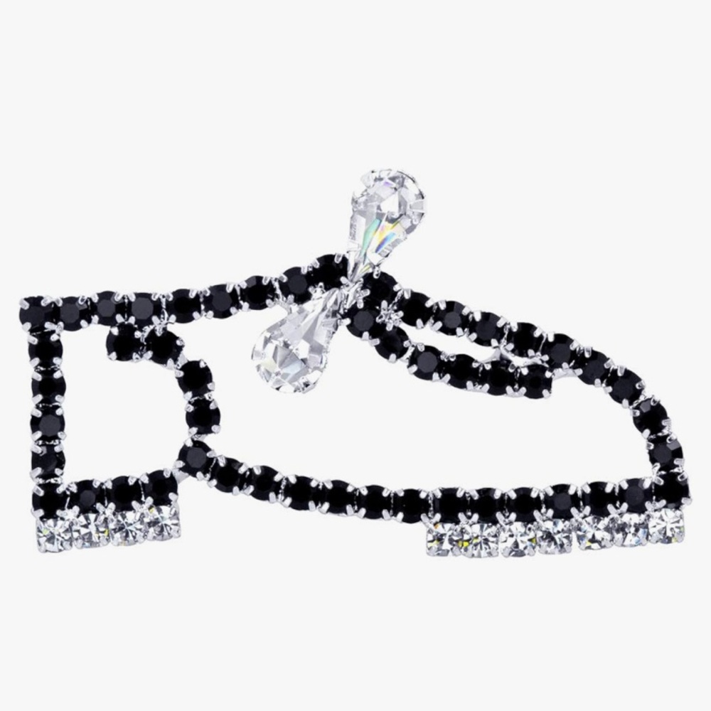 shoe brooch black clear rhinestones